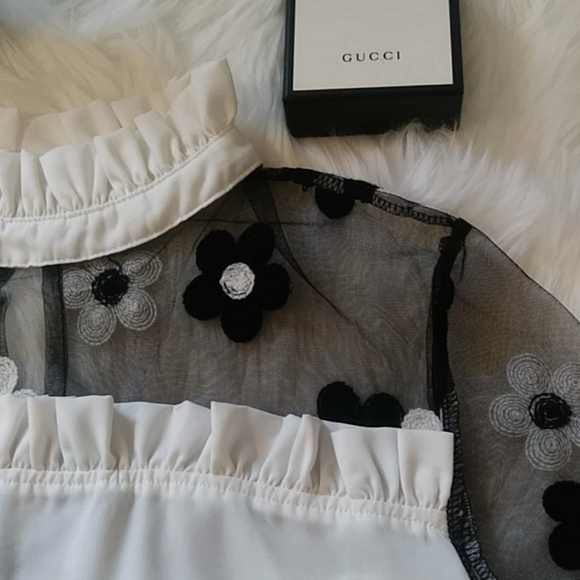 Imported Tops - Women Embroidered Mesh Top White/black. Size L